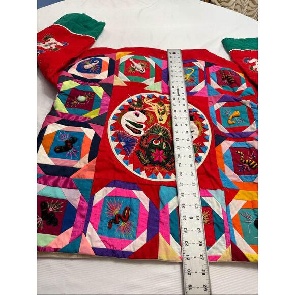 Handmade Chinese Good Luck Blessings Red Quilted Coat Jacket One Size Fits Rare